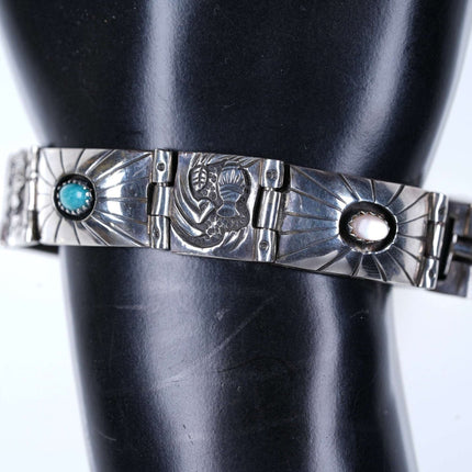 Vintage Tommy Jackson Navajo Sterling multistone Overlay Style bracelet - Estate Fresh Austin