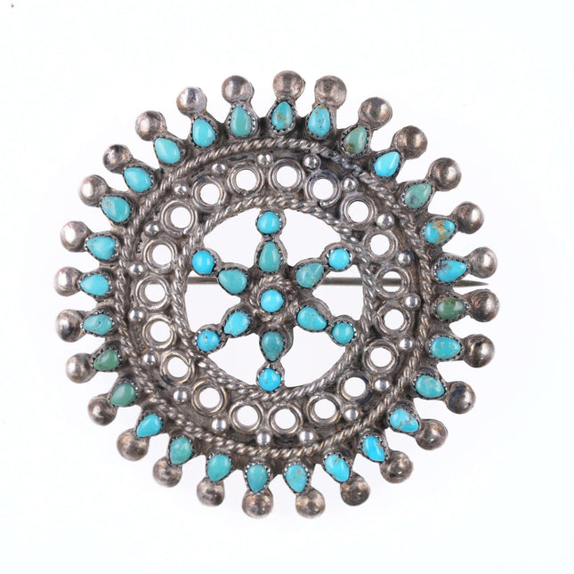 Vintage Zuni Petit point turquoise silver cluster pin - Estate Fresh Austin