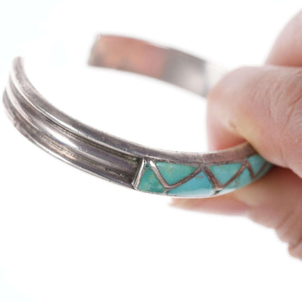 Vintage Zuni silver Channel inlay turquoise cuff bracelet - Estate Fresh Austin