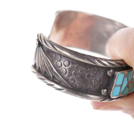 Vintage Zuni Turquoise channel inlay sterling cuff bracelet - Estate Fresh Austin