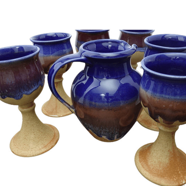 Walt Glass Pottery(1943-2016) McQueeney San Antonio Texas Blue Red Drip Pitcher - Estate Fresh Austin