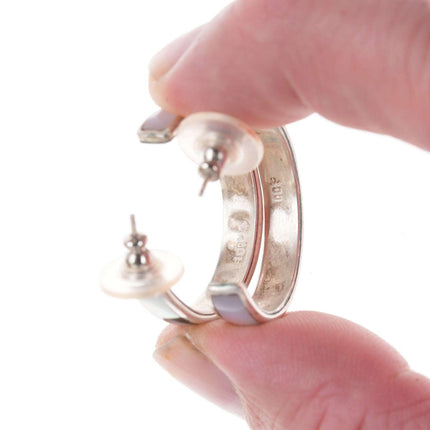 Zuni Multi-stone channel inlay hoop earrings - Estate Fresh Austin